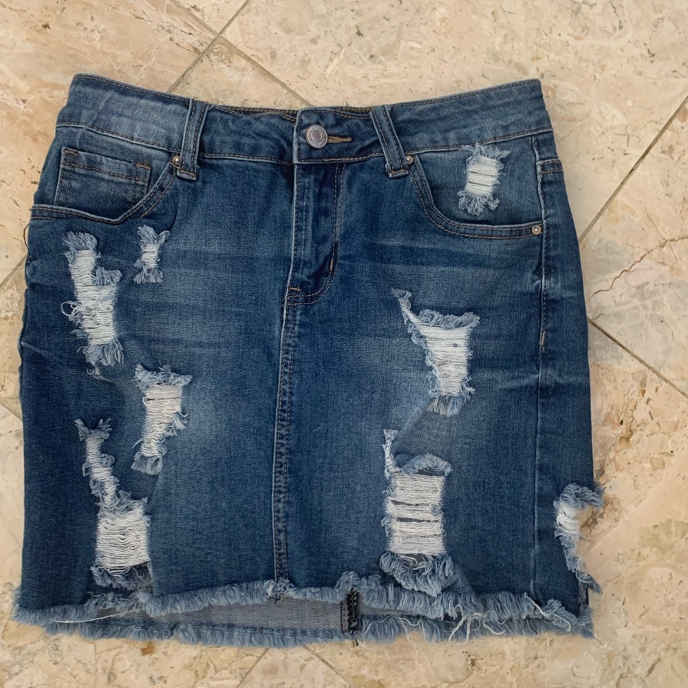 Forever 21 Women's Distressed Casual Blue Denim Jean Pencil Skirt Small Size 27